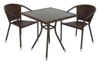 Комплект кофейный CAF? (стол, арт. C008 и 2 стула, арт. C002), цвет каркаса черный, цвет плетения кофейный, цвет столешницы черный