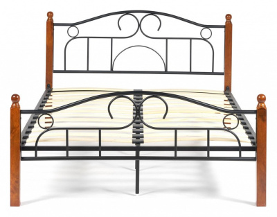 Кровать AT-808 Wood slat base дерево гевея/металл, 120*200 см (middle bed), красный дуб/черный. Фото