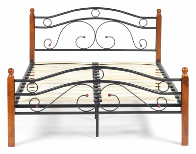 Кровать AT-803 Wood slat base дерево гевея/металл, 140*200 см (Double bed), красный дуб/черный. Фото
