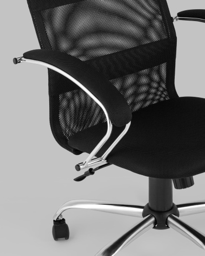 Кресло компьютерное Сеймур сетка черный крестовина хром. Фото №9