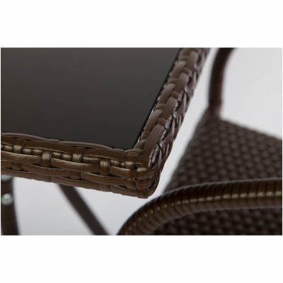 Комплект кофейный CAF? (стол, арт. C008 и 2 стула, арт. C002), цвет каркаса черный, цвет плетения кофейный, цвет столешницы черный. Фото