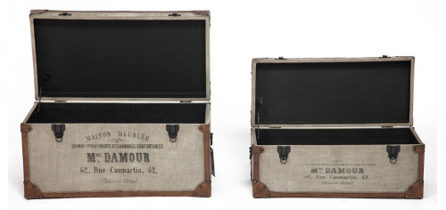 Набор из 2-х столиков-сундуков Secret De Maison FONDU ( mod. M-12882 )  дерево манго/кожа буйвола/ткань, 37х70,5х36/28х64х28см, коричневый,. Фото №1